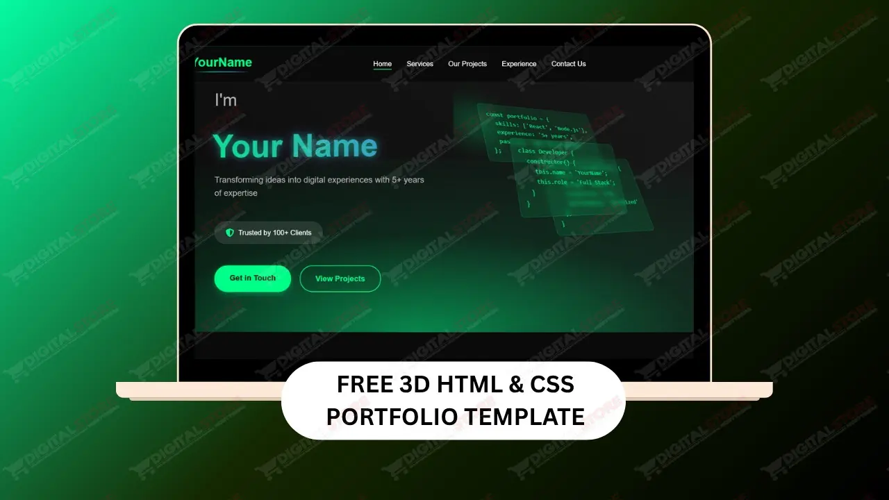 Free 3D Animated HTML CSS Portfolio Template